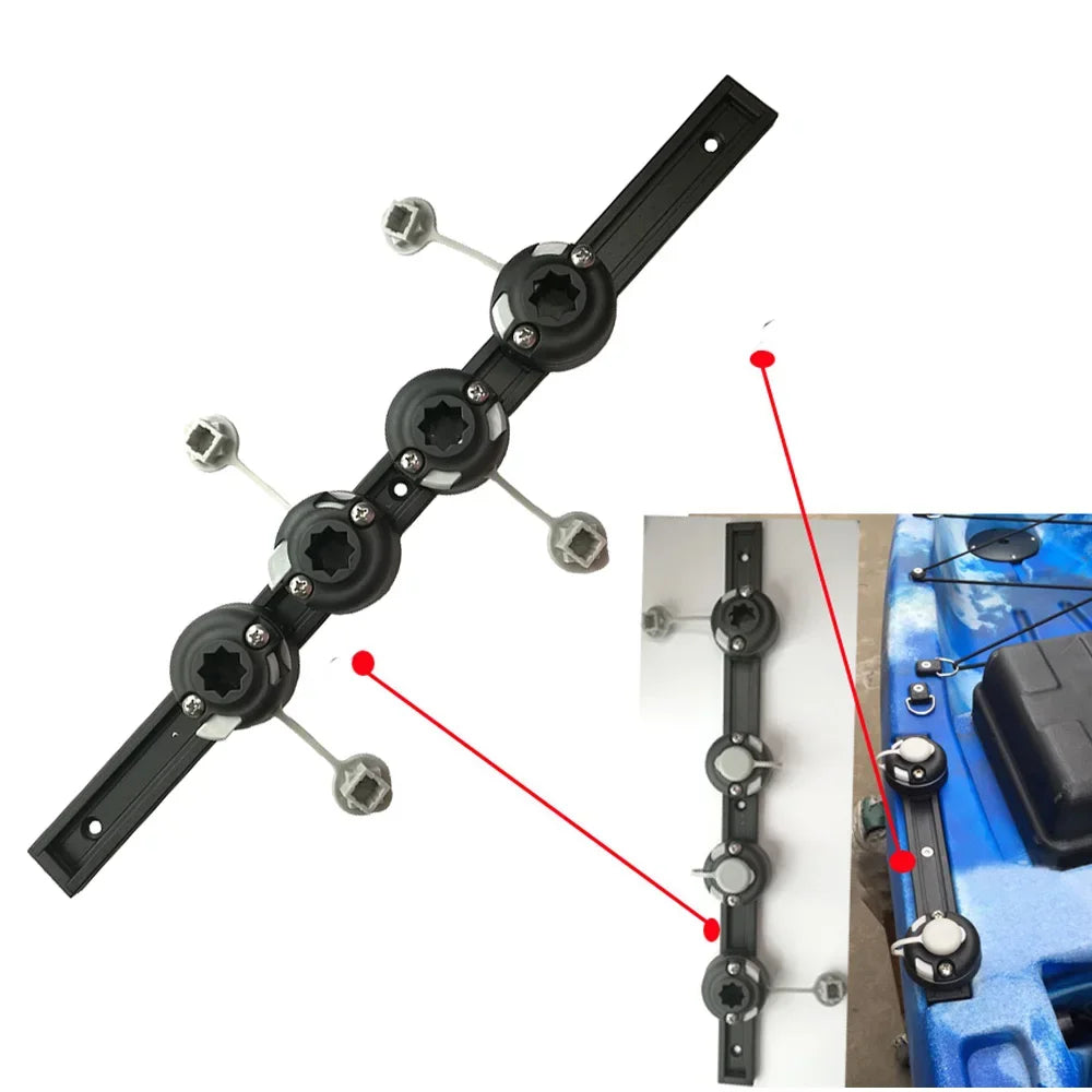Kayak Track Rail System with 4 Rod Holder Mount Bases Adjustable Fishing Accessory Kit