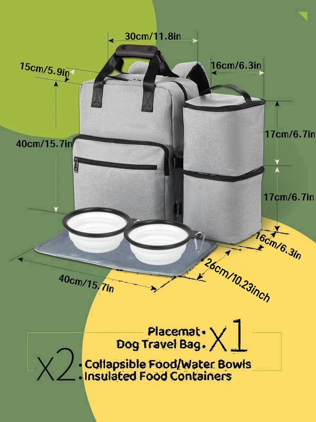 Portable Pet Travel Backpack Set with Food Containers and Collapsible Bowls