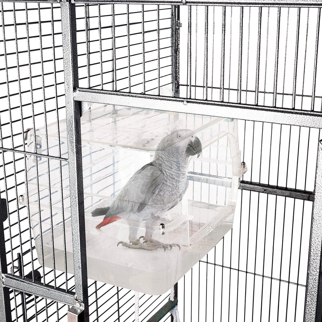 Large Transparent Bird Bath Box for Cage Birds Parrots with Perch Portable Hanging Bird Bath