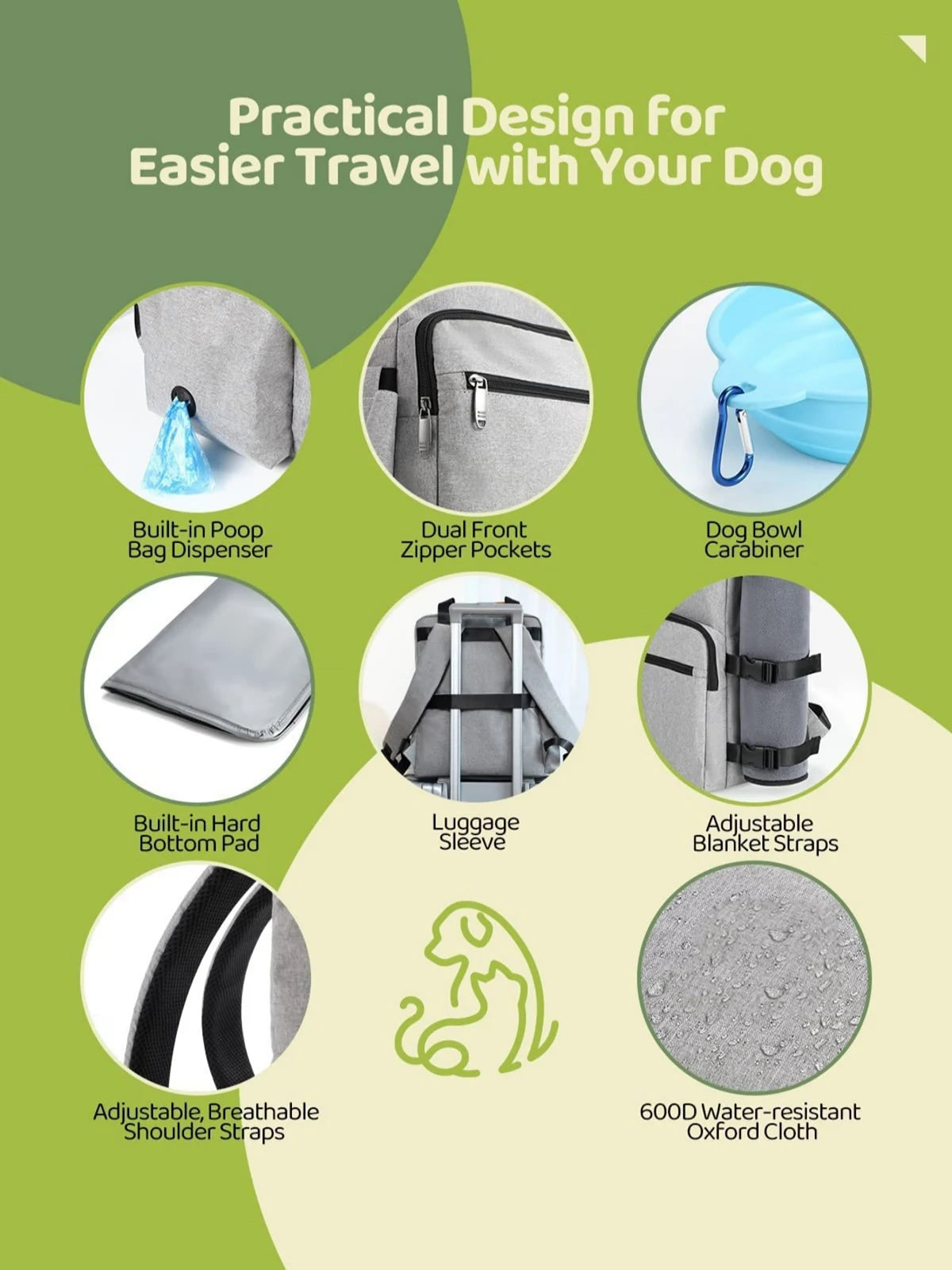 Portable Pet Travel Backpack Set with Food Containers and Collapsible Bowls