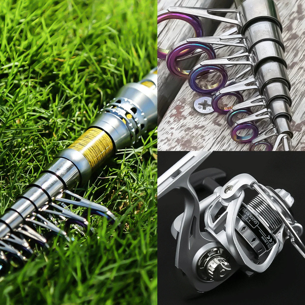 Telescopic Fishing Rod and Spinning Reel Combo Set with Tackle and Carry Case